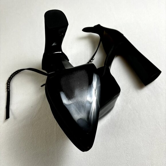 Women's Platform‎ Block Heels Shoes Sz US 10 EU 43 Satin Rhinestone Ankle Straps - Picture 5 of 12